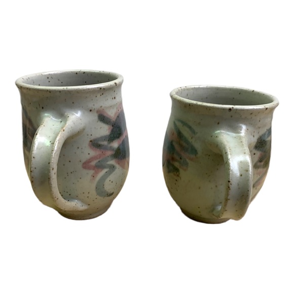 Handthrown Artisan Pottery Mugs Pastel Leaf Swirl Speckled Stone Boho Country - Picture 4 of 10
